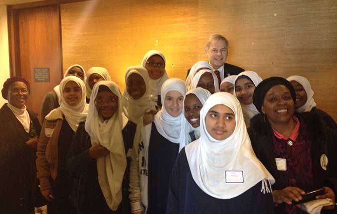 David Toscano with students from Tawheed Prep, a local Islamic secondary school